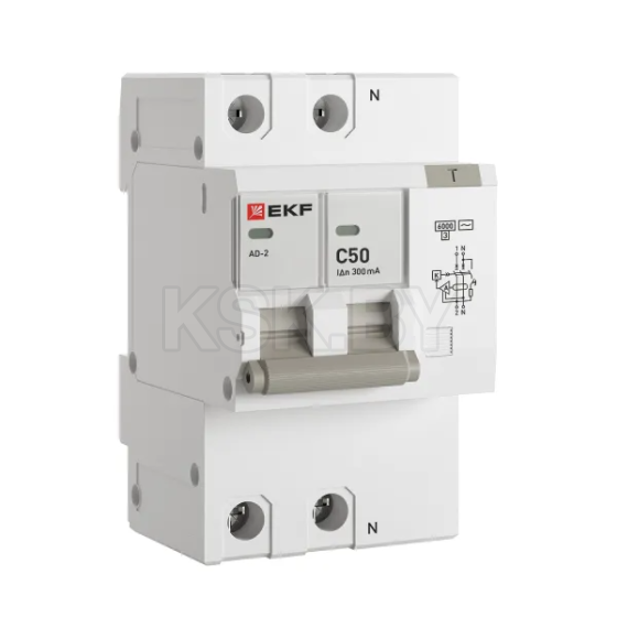 Дифференциальный автомат АД-2 50А/300мА (хар. C, AC, электронный) 6кА EKF PROxima (DA2-6-50-300-pro) 