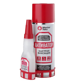 Супер-клей MasterTeks, комплект для экспресс склеивания, прозрачный, 200 мл + 50 г