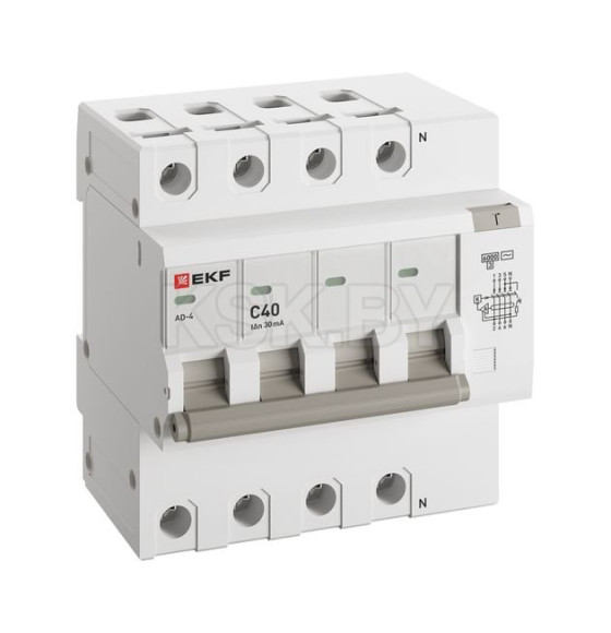 Дифференциальный автомат АД-4 40А/ 30мА (хар. C, AC, электронный) 6кА EKF PROxima (DA4-6-40-30-pro) 