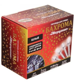 Гирлянда для улицы БАХРОМА Мерцание 3м, 40/60см 100 ламп LED,IP-54, Белый