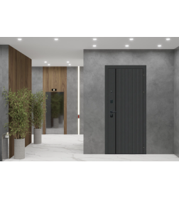 Дверь входная "МеталЮр М10" Черная шагрень/Velluto Bianco,зеркало (правая)  960х2050 мм