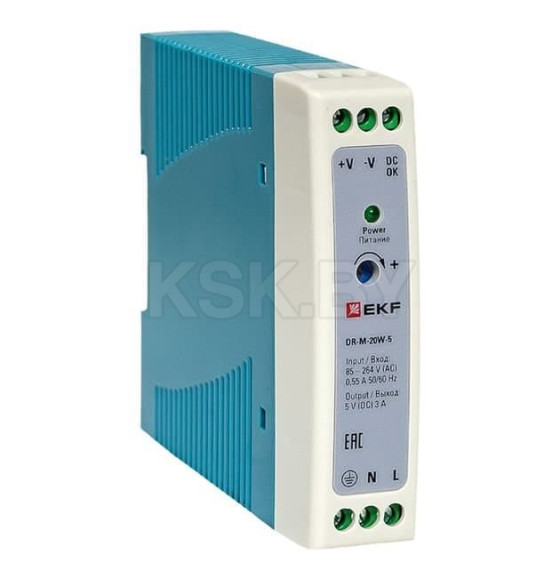 Блок питания на дин рейку 20Вт,Uвх ~ 220 В AC m, Uвых - 5 В DC постоянного тока (DR-M-20W-5) 