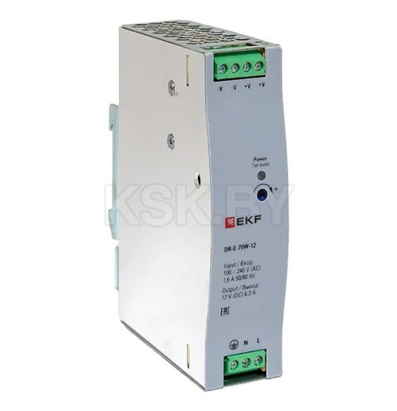 Блок питания на дин рейку 75Вт,Uвх ~ 220 В AC, Uвых - 12 В DC постоянного тока (DR-E-75W-12) 