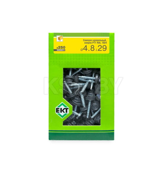 Саморез кровельный с резин. прокл. 4.8х29, сверло PT1, RAL 7024 (серый графит) в коробке с окном  (упак/250шт) (BW000073) 
