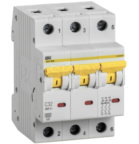 Выключатель автоматический ВА47-60M 3Р С 32А 6кА IEK KARAT MVA31-3-032-C (MVA31-3-032-C) 
