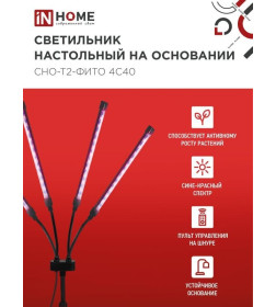 Светильник настольный на основании светодиодный СНО-Т2-ФИТО 4С40 красно-синий 40Вт 4 плафона, пульт на шнуре IN HOME