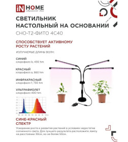 Светильник настольный на основании светодиодный СНО-Т2-ФИТО 4С40 красно-синий 40Вт 4 плафона, пульт на шнуре IN HOME
