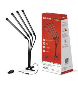 Светильник настольный на прищепке светодиодный СНП-Т2-ФИТО 4П40 красно-синий 40Вт 4 плафона, пульт на шнуре IN HOME