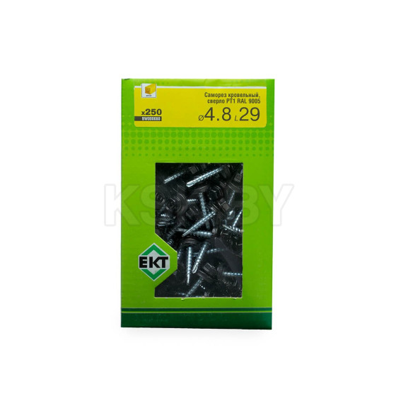 Саморез кровельный с резин. прокл. 4.8х29 сверло PT1, RAL 9005, в коробке с окном, ЕКТ (упак/250шт) (BW000080) 