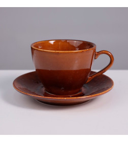 Набор чайный OPALUS фарфор каштановый кружка 200мл + блюдце