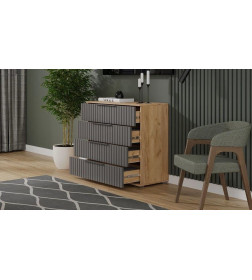 Комод (Дуб Крафт золотой/Графит матовый) Хилтон 