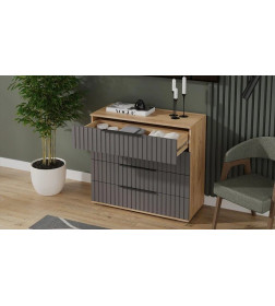 Комод (Дуб Крафт золотой/Графит матовый) Хилтон 