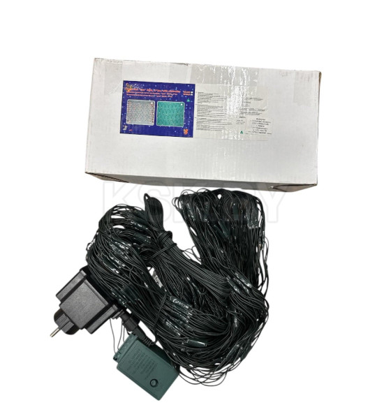 Гирлянда светодиодная "Сетка" 2х2м 384л с контроллером, теплый белый, зеленый провод (051243) 