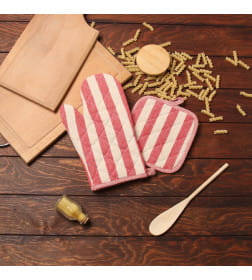 Кухонный набор "Полоса" бежевый/красный (варежка 28х17см, прихватка 17х17 ) 50% п/э 50% хлопок Доляна