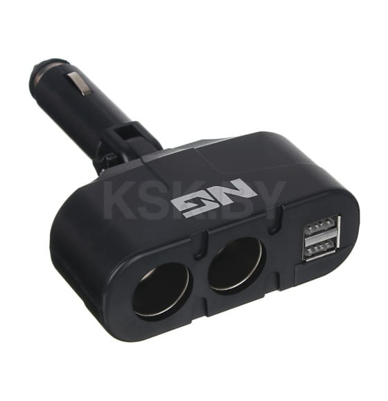 Разветвитель прикуривателя, 2 выхода +2 USB, 60 W, 2.1А, 12/24В,  пластик, NG  (738-013) 