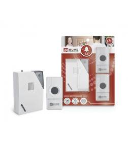 Звонок беспроводной ЗБН-5 32 мелодии 120м с двумя кнопками IP44 бело-серый IN HOME