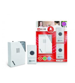 Звонок беспроводной ЗБН-5 32 мелодии 120м с двумя кнопками IP44 бело-серый IN HOME