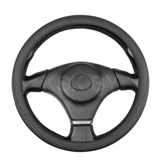 Оплетка кожаная M (37-39 см) SKYWAY Design Gorilla-6 Черная, белая строчка (S01102567) 