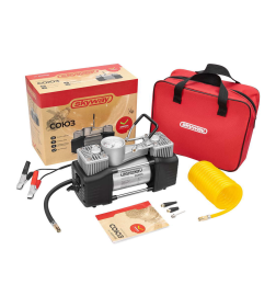 Компрессор металлический 60л/мин 2х поршневой с крокодилами SKYWAY СОЮЗ 10 АТМ , в сумке