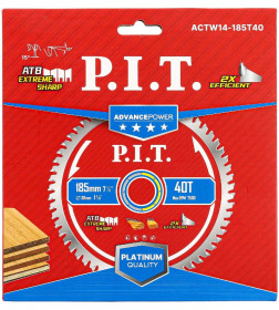Диск пильный по дереву P.I.T. ADVANCE 185x30x1,4 мм, 40T Carbide, зуб ATB 15°