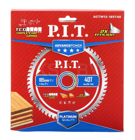 Диск пильный по дереву P.I.T. ADVANCE 185x30x2.0 мм, 40T Carbide, зуб TCG 15° (ACTW12-185T40) 
