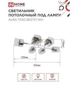 Светильник потолочный поворотный AURA TESO-6E27ST-WH 6хЕ27 прозрачные плафоны, белый корпус IN HOME