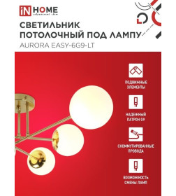 Светильник потолочный под лампу AURORA EASY-6G9-LT 6xG9 матовые плафоны, латунный корпус IN HOME
