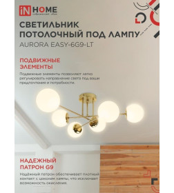 Светильник потолочный под лампу AURORA EASY-6G9-LT 6xG9 матовые плафоны, латунный корпус IN HOME