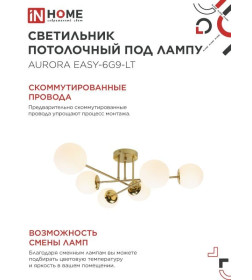 Светильник потолочный под лампу AURORA EASY-6G9-LT 6xG9 матовые плафоны, латунный корпус IN HOME