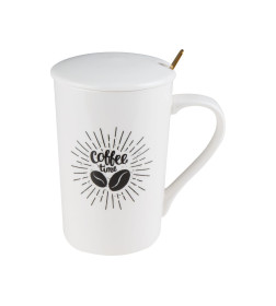Кружка керамическая с крышкой и ложкой, 350 мл., COFFEE TIME, PERFECTO LINEA
