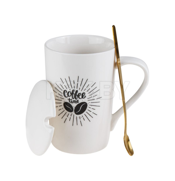 Кружка керамическая с крышкой и ложкой, 350 мл., COFFEE TIME, PERFECTO LINEA (17-350702) 