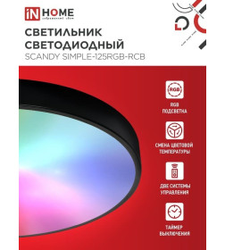 Светильник светодиодный SCANDY SIMPLE-125RGB-RCB 125Вт 230В 3000-6500K 10000Лм 400x50мм пульт ДУ черный IN HOME