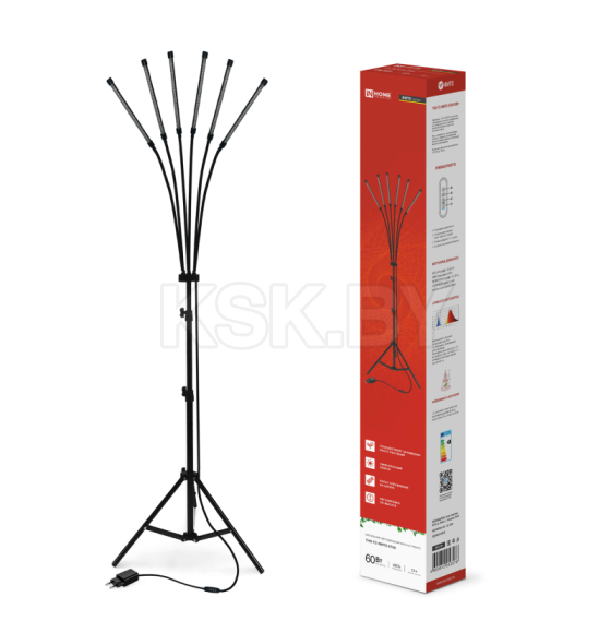 Светильник напольный на треноге светодиодный ТНО-Т2-ФИТО красно-синий 6Т60 60Вт 6 плафонов, пульт на шнуре IN HOME (4690612053578) 