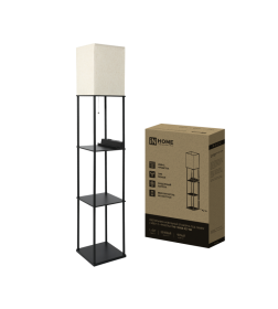 Светильник напольный этажерка ТНО 10USB-Е27-NB USB-C розетка, бежевый абажур, черный корпус IN HOME