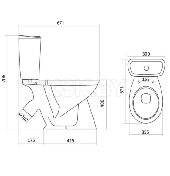 Унитаз напольный Твист нижний подвод, сиденье полипропилен, косой выпуск WH30.2.195 (WH30.2.195) 