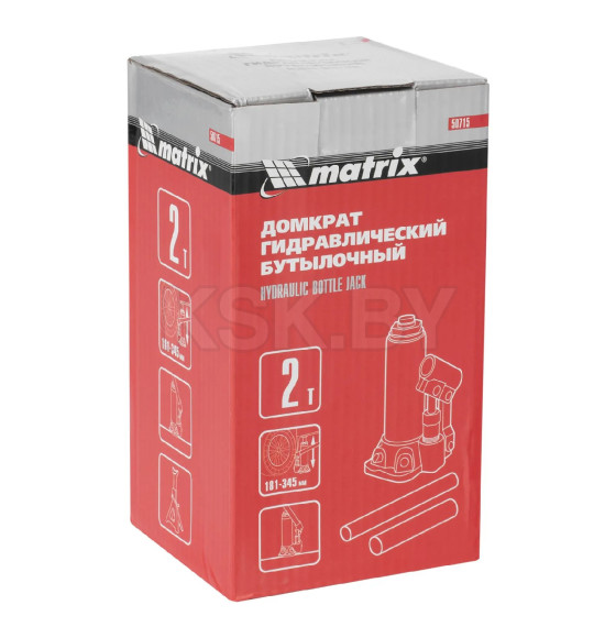 Домкрат гидравлический бутылочный, 2 т, h подъема 181–345 мм Matrix (50715) 
