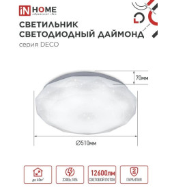 Светильник светодиодный серии DECO ДАЙМОНД 120Вт 230В 6500К 12600Лм 496х85мм IN HOME