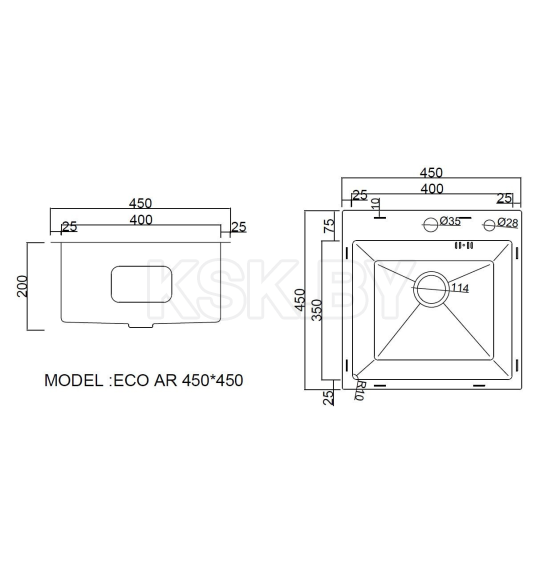 Мойка ARFEKA ECO AR 450*450 SATIN DECOR (настольная) (ECO AR 450*450 SATIN DECOR N) 
