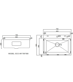 Комплект ARFEKA ECO AR мойка 700*500, коландер, дозатор BLACK DECOR
