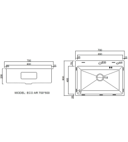 Комплект ARFEKA ECO AR мойка 700*500, коландер, дозатор GOLD