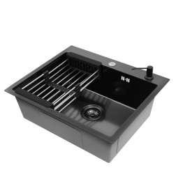 Комплект ASTERIX мойка 600*500, коландер, дозатор BLACK DECOR