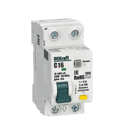 Диф. автомат АВДТ 1P+N 16А 10мА АС х-ка С, 6кА DEKraft