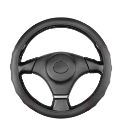 Оплетка кожаная M (37-39 см) SKYWAY Design Gorilla-5 Черная, красная строчка S01102565