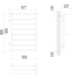 Полотенцесушитель Terminus Аврора П8 500х800 бп500 слева с 2 полками
