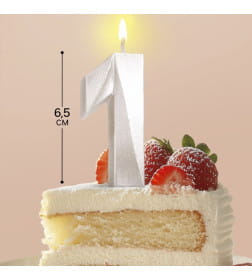 Свеча в торт "Грань" цифра "1" жемчужный, 6,5 см 9562151