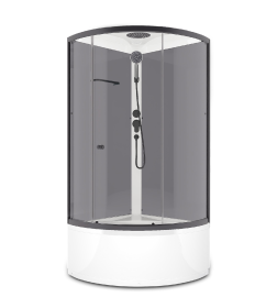 Кабина душевая Domani-Spa Simple 99 high, высокий поддон, серые стенки,  прозрачное стекло, графит профиль, Black accents, размер 