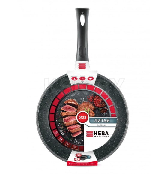 Сковорода 22 "Каменная" Серый гранит, не съемная ручка Нева (19122) 
