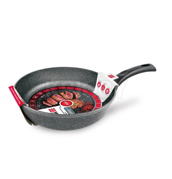 Сковорода 28 "Каменная" Серый гранит,  не съемная ручка Нева (19128) 