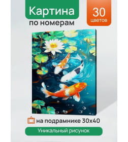 Холст с красками 30x40 см по номерам (30 цв.) Красивые рыбки в пруду арт. ХК-3244