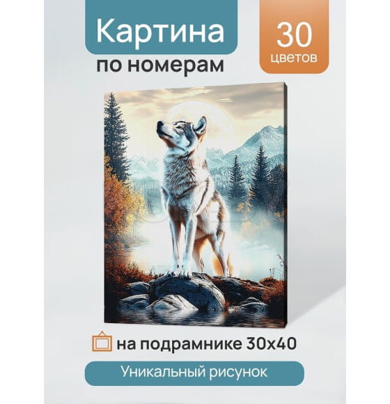 Холст с красками 30x40 см по номерам (30 цв.) Одинокий серый волк арт. ХК-3240 (ХК-3240) 
